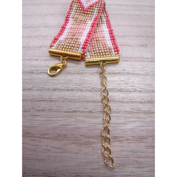 Loom Beaded Bracelet Pink, Peach and Gold - Picture 4 of 4